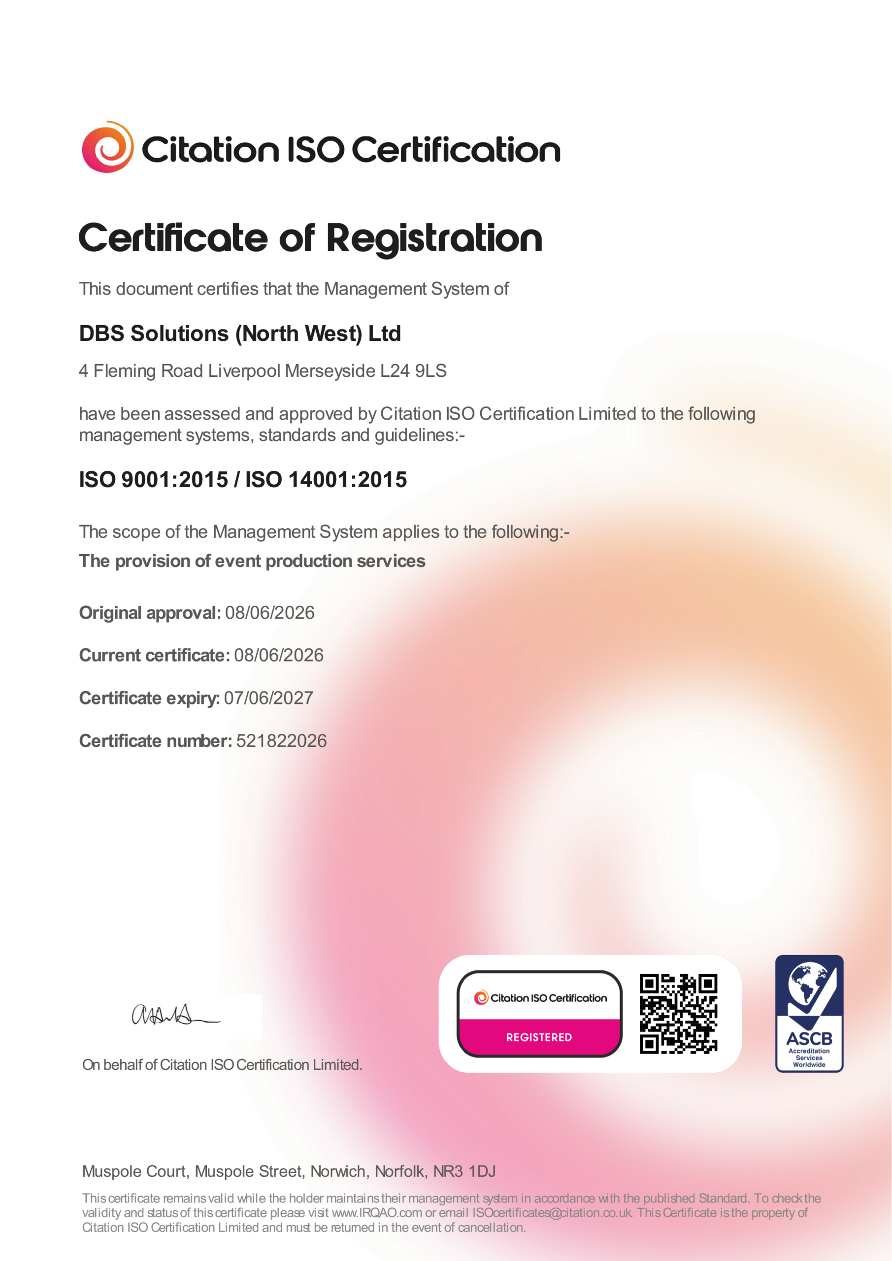 Certificate for ISO 9001